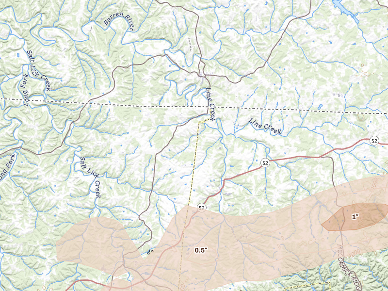 Radar-estimated hail-size map of the storm over Red Boiling Springs, TN