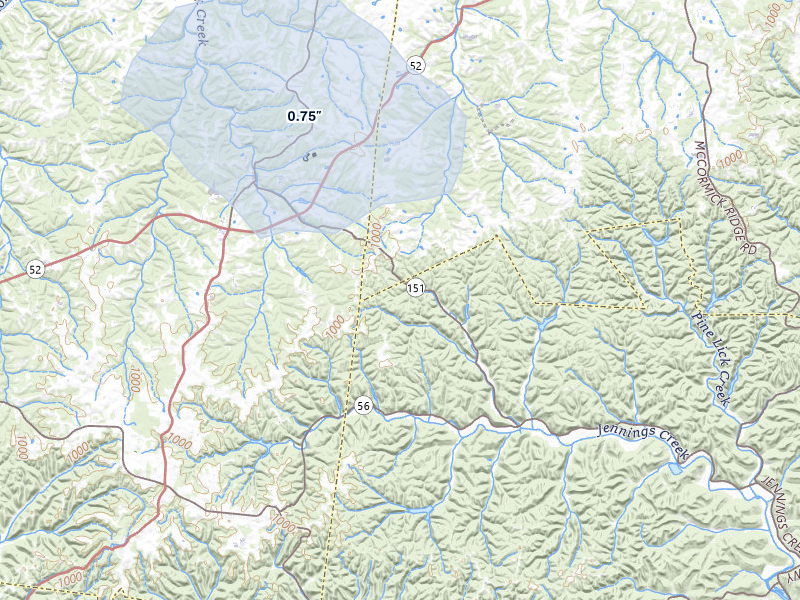 NEXRAD radar-signature map of the hail storm over Red Boiling Springs, TN on Jun 27, 2026