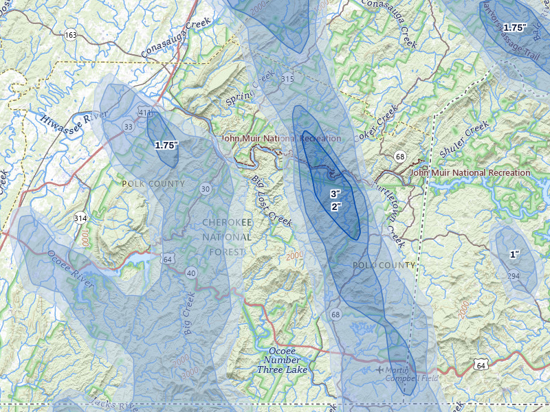 NEXRAD radar-signature map of the hail over Reliance, TN