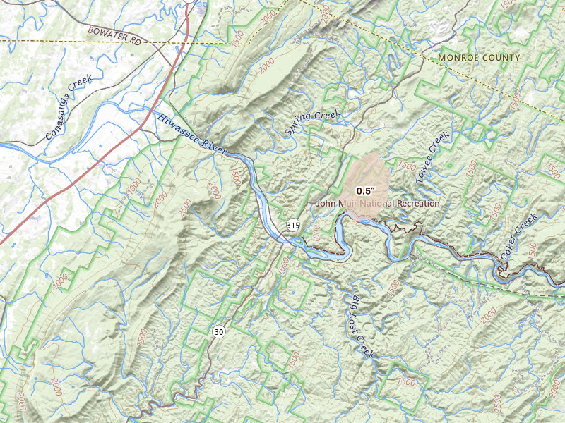 Radar-estimated hail-size map of the storm over Reliance, TN on Aug 4, 2026