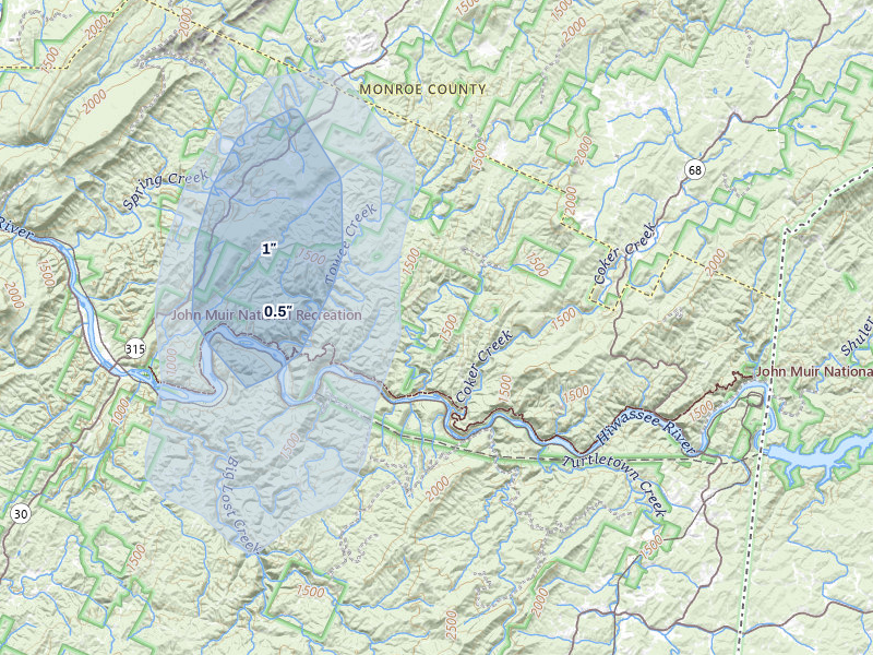 NEXRAD radar-signature map of the hail storm over Reliance, TN on Aug 4, 2026