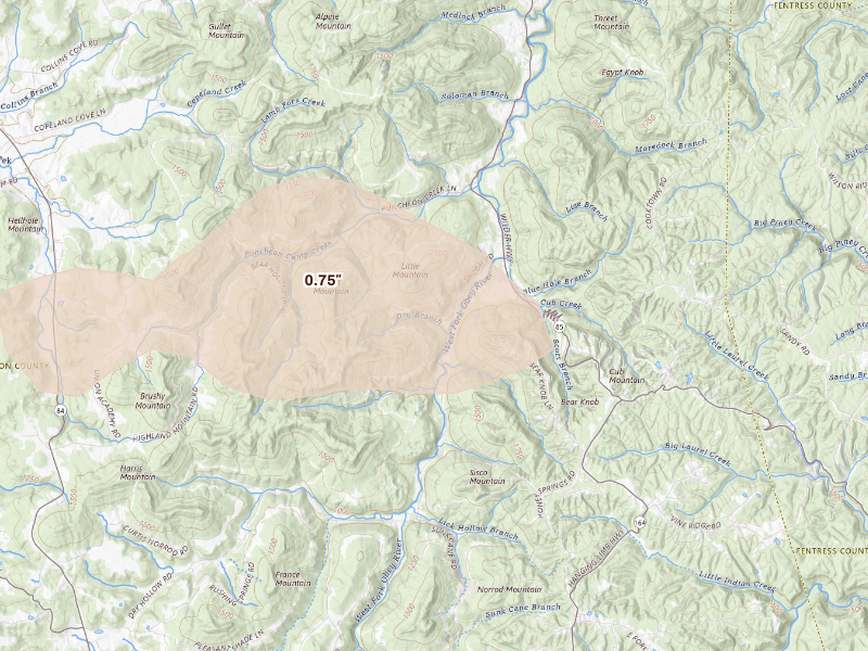 Radar-estimated hail-size map of the storm over Rickman, TN