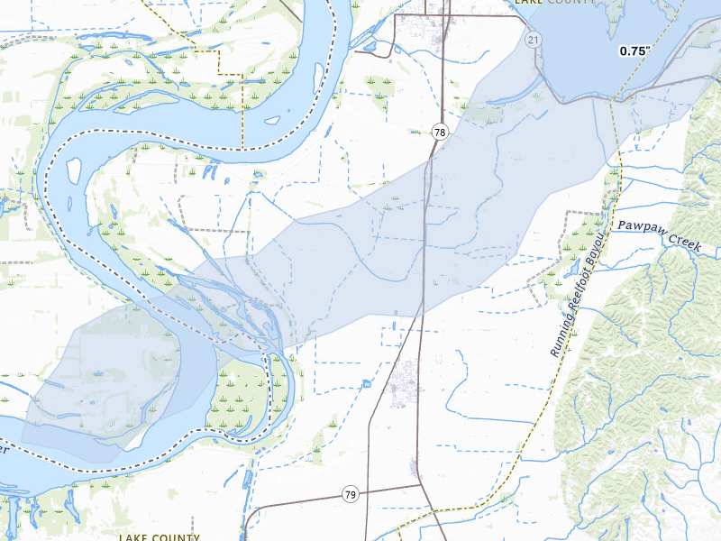 NEXRAD radar-signature map of the hail over Ridgely, TN