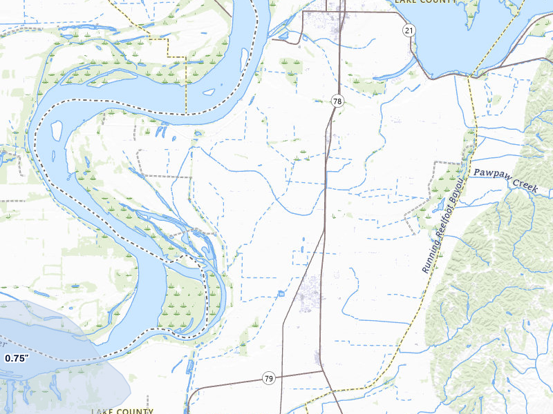 NEXRAD radar-signature map of the hail over Ridgely, TN
