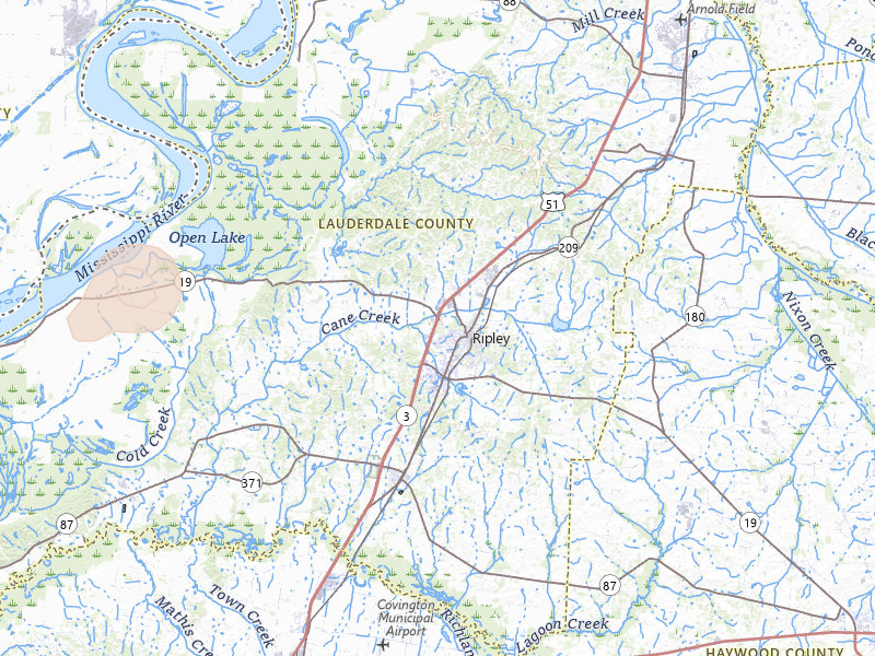 Radar-estimated hail-size map of the storm over Ripley, TN on Jul 11, 2026