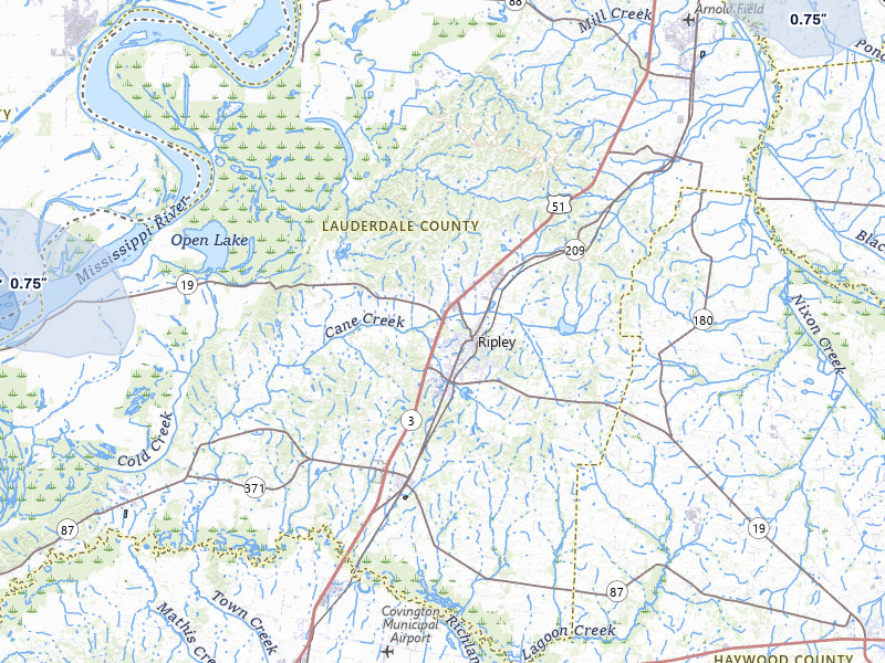 NEXRAD radar-signature map of the hail storm over Ripley, TN on Jul 11, 2026
