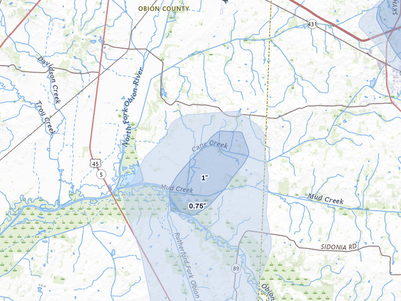 NEXRAD radar-signature map of the hail storm over Rives, TN on Jul 3, 2026