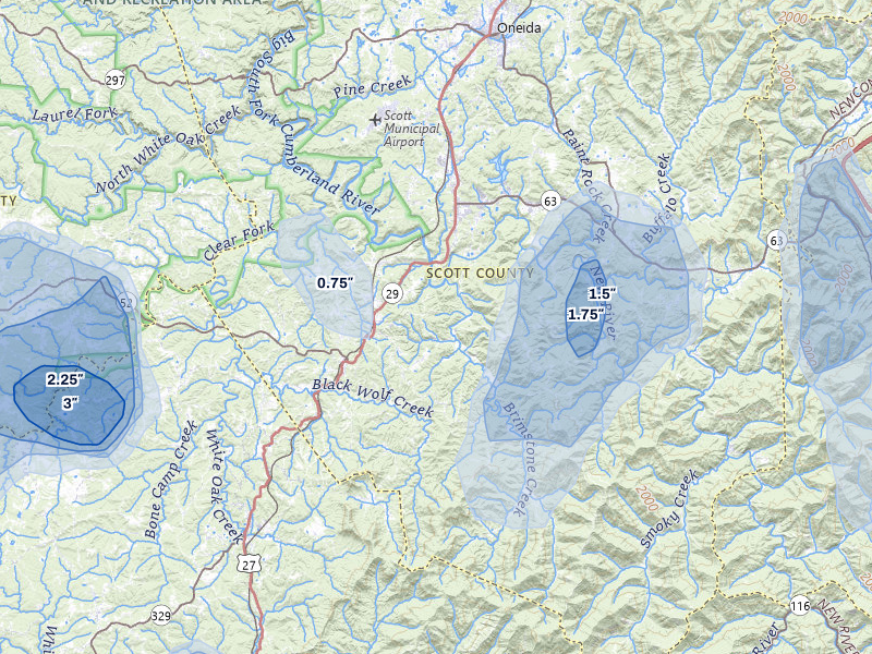 NEXRAD radar-signature map of the hail over Robbins, TN