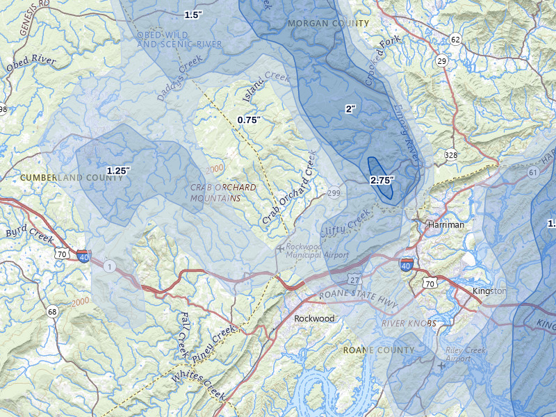 NEXRAD radar-signature map of the hail over Rockwood, TN