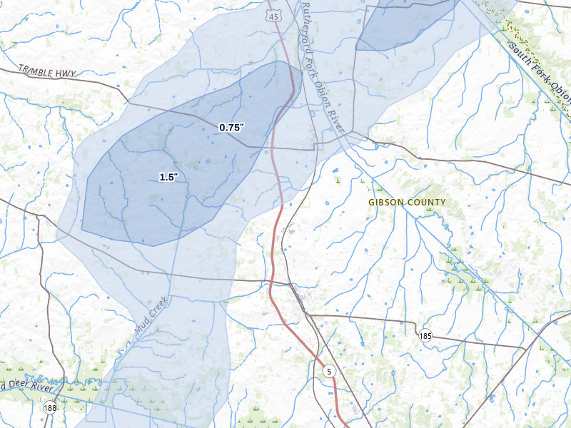 NEXRAD radar-signature map of the hail over Rutherford, TN