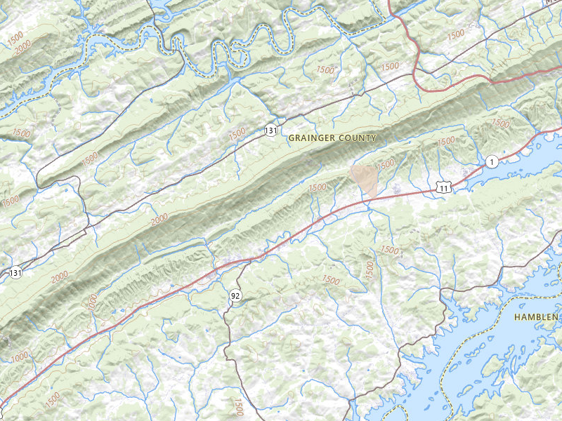 Radar-estimated hail-size map of the storm over Rutledge, TN on Jul 26, 2026