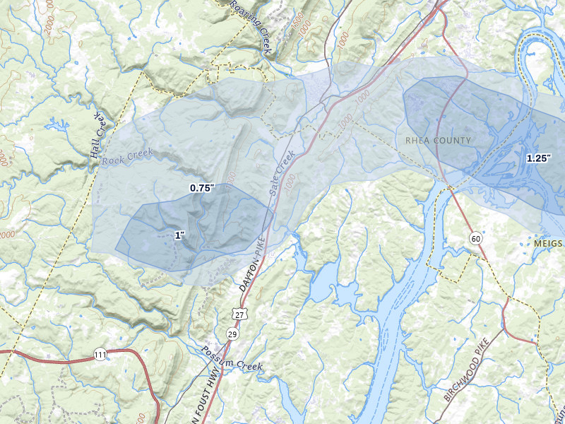 NEXRAD radar-signature map of the hail storm over Sale Creek, TN on Jul 3, 2026