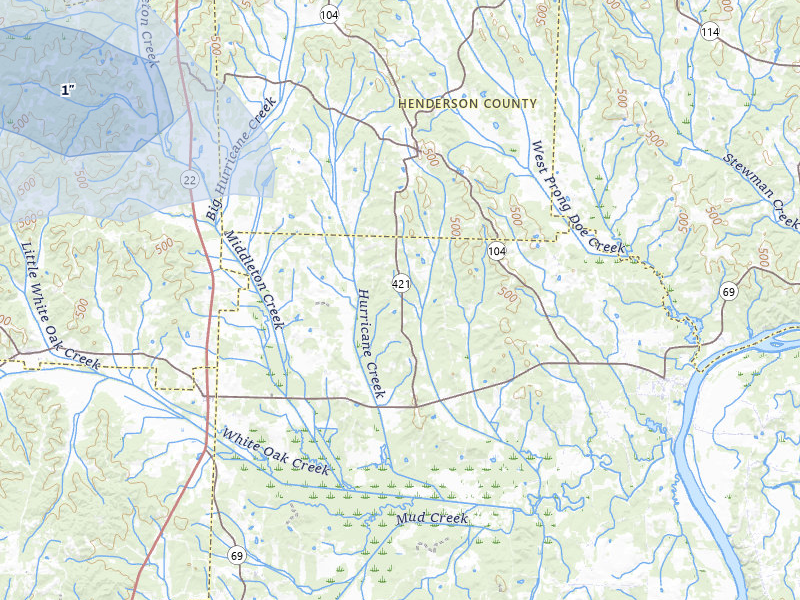 NEXRAD radar-signature map of the hail over Sardis, TN