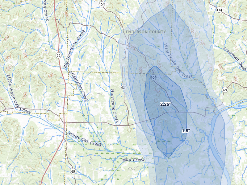 NEXRAD radar-signature map of the hail over Sardis, TN