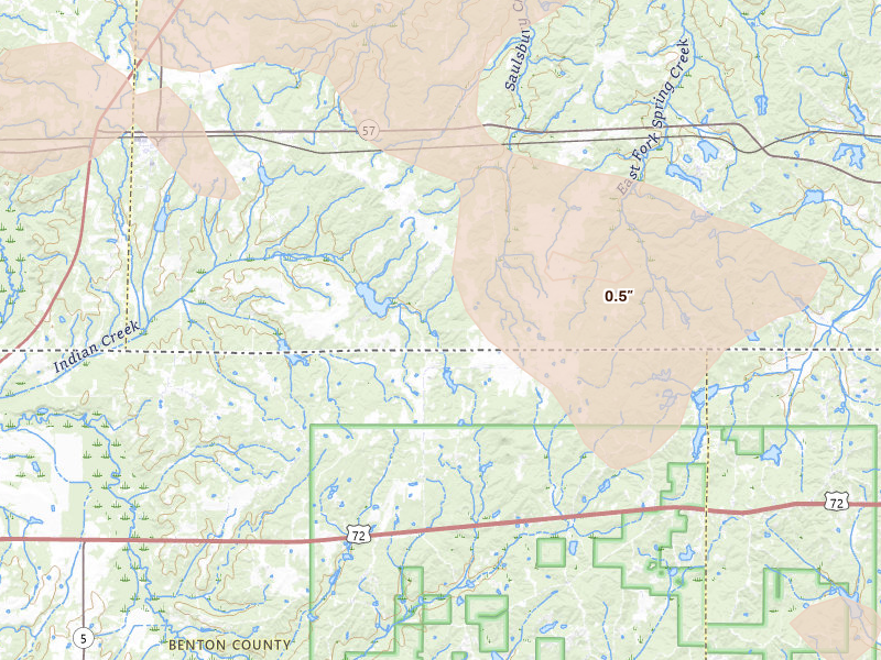 Radar-estimated hail-size map of the storm over Saulsbury, TN