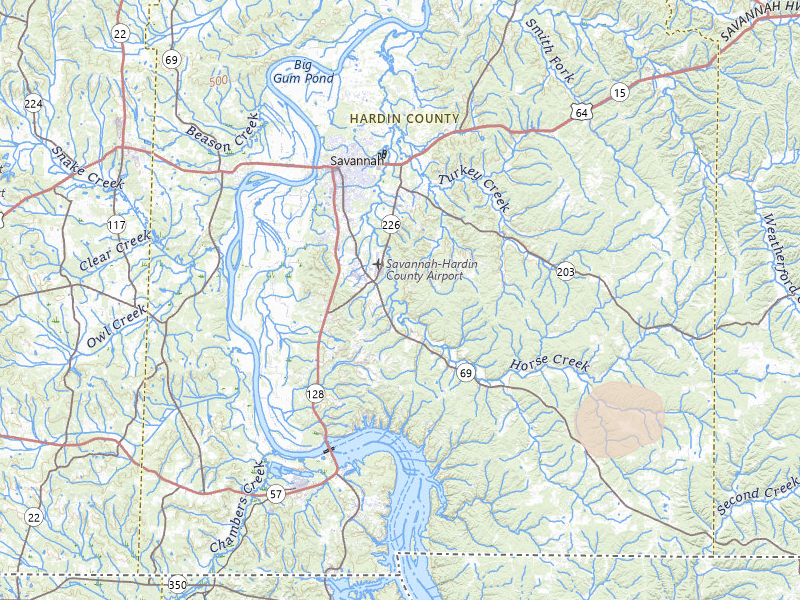 Radar-estimated hail-size map of the storm over Savannah, TN on Jun 1, 2026