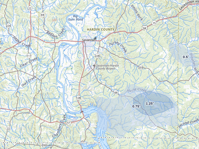 NEXRAD radar-signature map of the hail storm over Savannah, TN on Jun 1, 2026