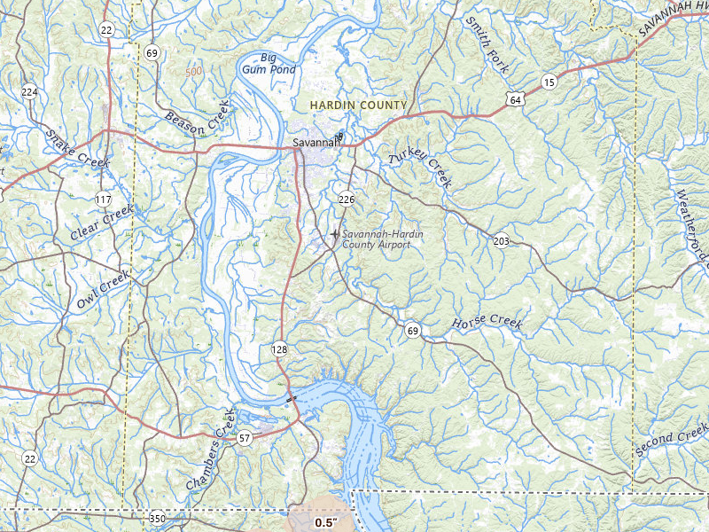 Radar-estimated hail-size map of the storm over Savannah, TN on Jul 8, 2026
