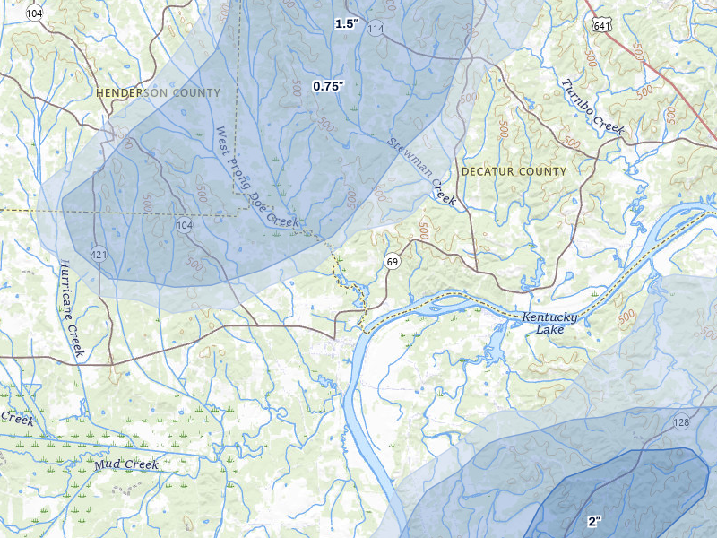 NEXRAD radar-signature map of the hail over Scotts Hill, TN