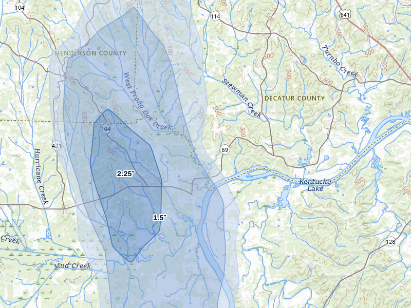 NEXRAD radar-signature map of the hail over Scotts Hill, TN