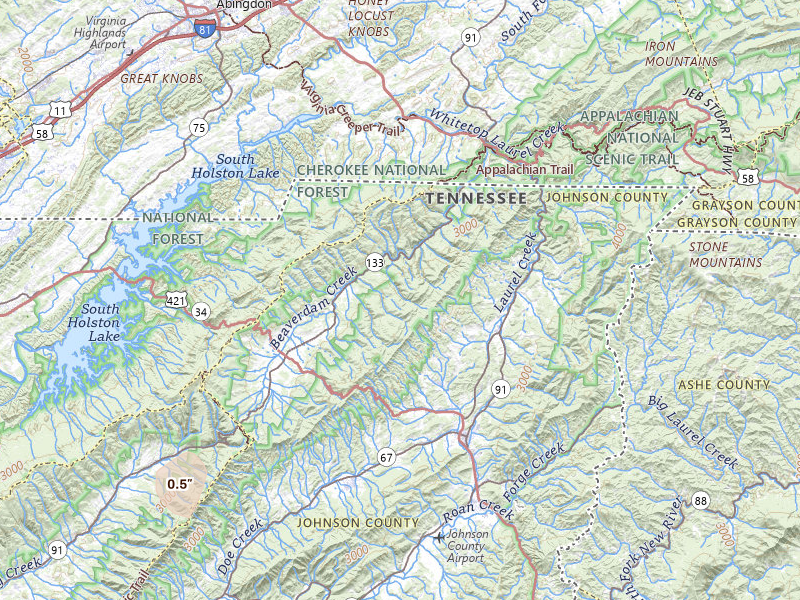 Radar-estimated hail-size map of the storm over Shady Valley, TN on Jul 3, 2026