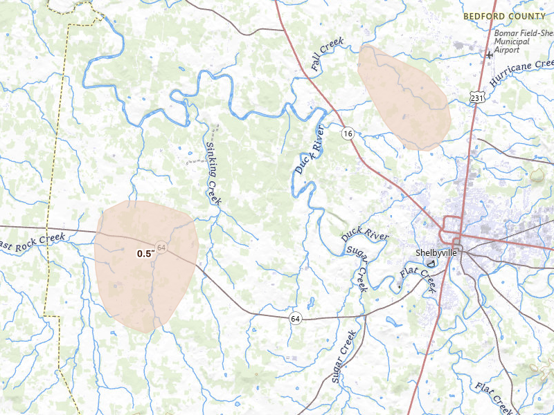 Radar-estimated hail-size map of the storm over Shelbyville, TN