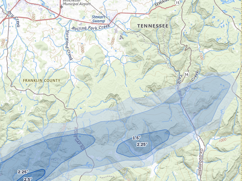 NEXRAD radar-signature map of the hail over Sherwood, TN