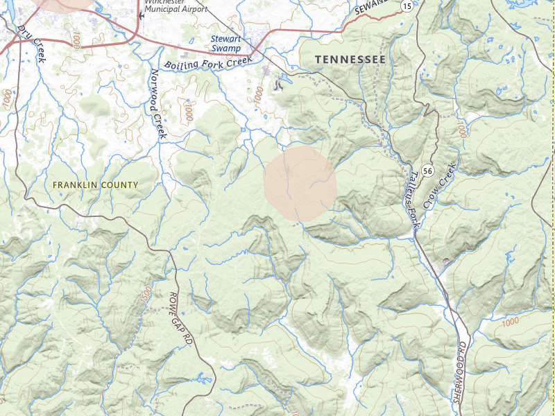Radar-estimated hail-size map of the storm over Sherwood, TN on Jul 3, 2026