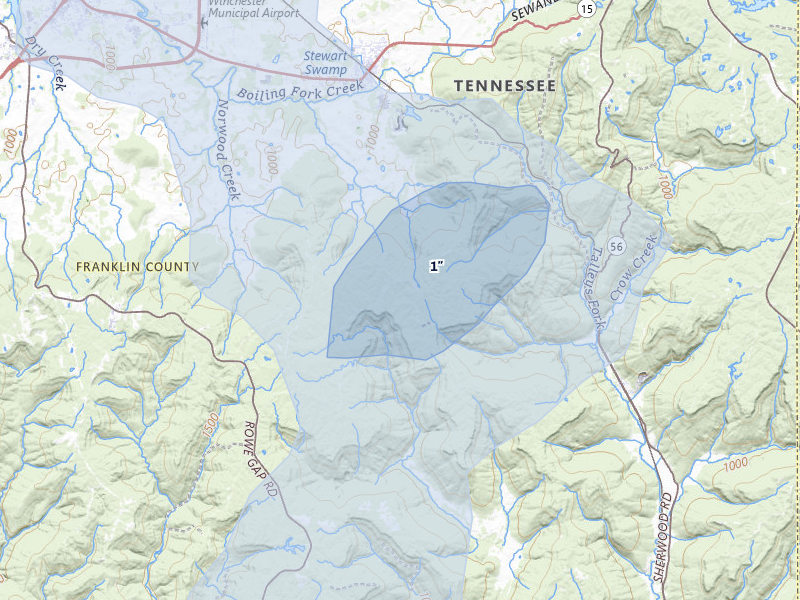 NEXRAD radar-signature map of the hail storm over Sherwood, TN on Jul 3, 2026