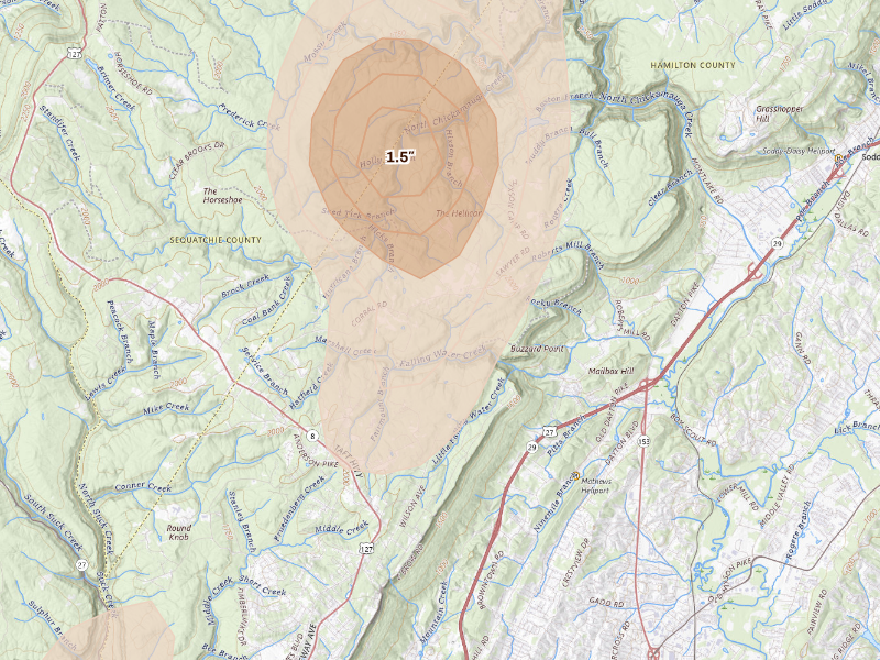 Radar-estimated hail-size map of the storm over Signal Mountain, TN