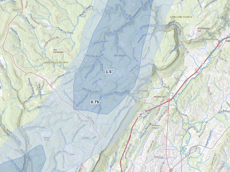 NEXRAD radar-signature map of the hail storm over Signal Mountain, TN on Sep 21, 2026