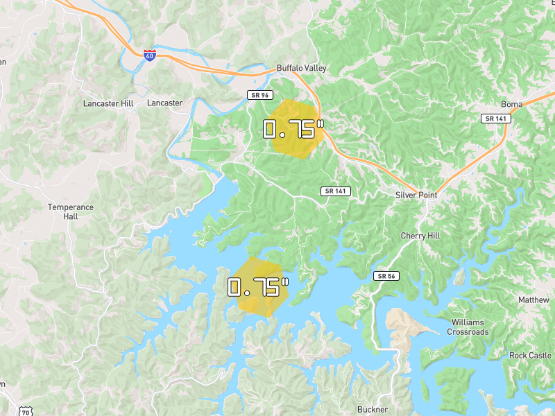 Hail map of Silver Point, TN on Jul 3, 2026, hail up to 0.75"