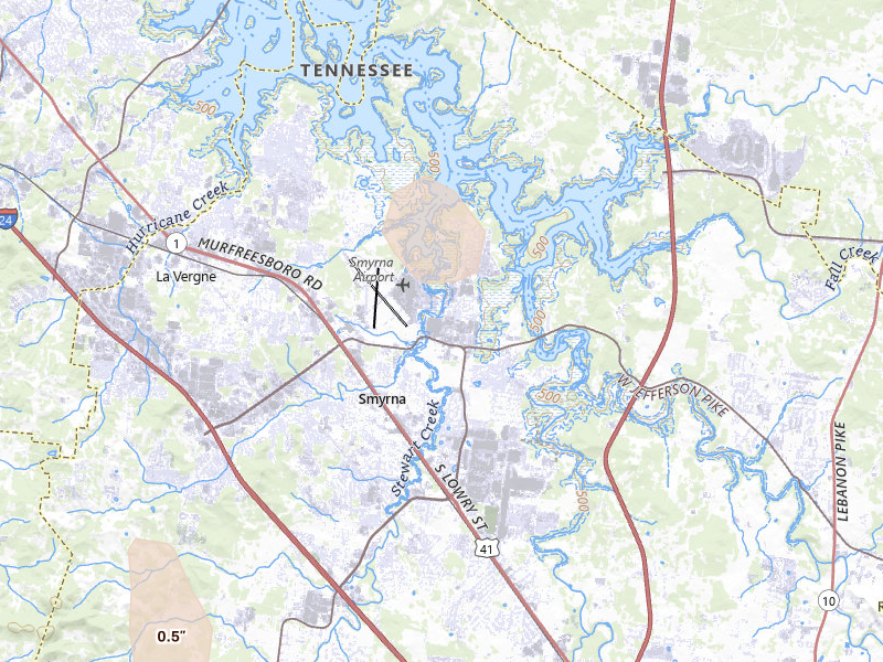 Radar-estimated hail-size map of the storm over Smyrna, TN