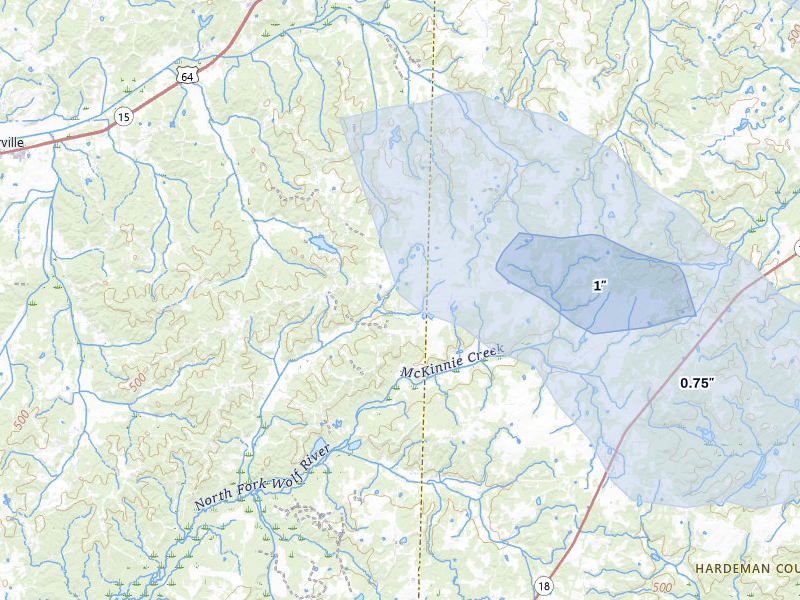 NEXRAD radar-signature map of the hail storm over Somerville, TN on Jul 1, 2026