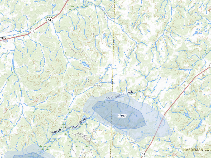 NEXRAD radar-signature map of the hail storm over Somerville, TN on Jul 8, 2026