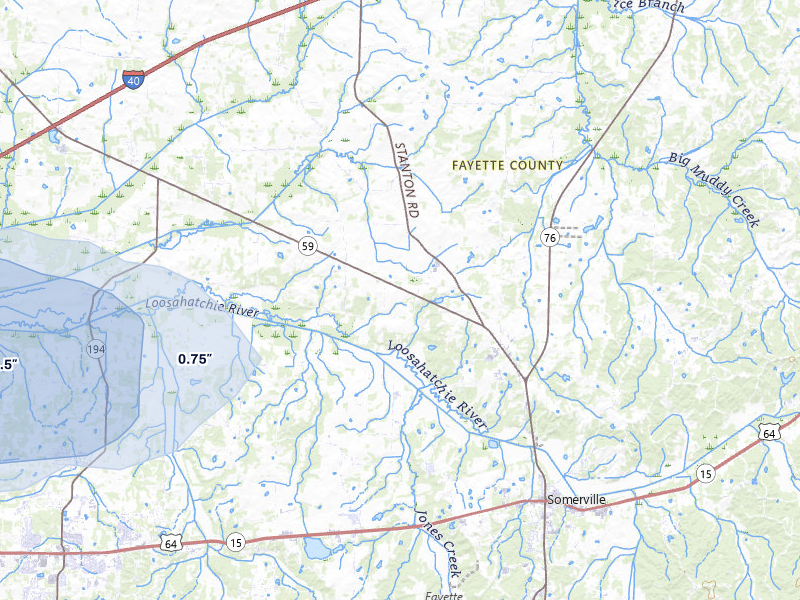 NEXRAD radar-signature map of the hail storm over Somerville, TN on Jul 11, 2026