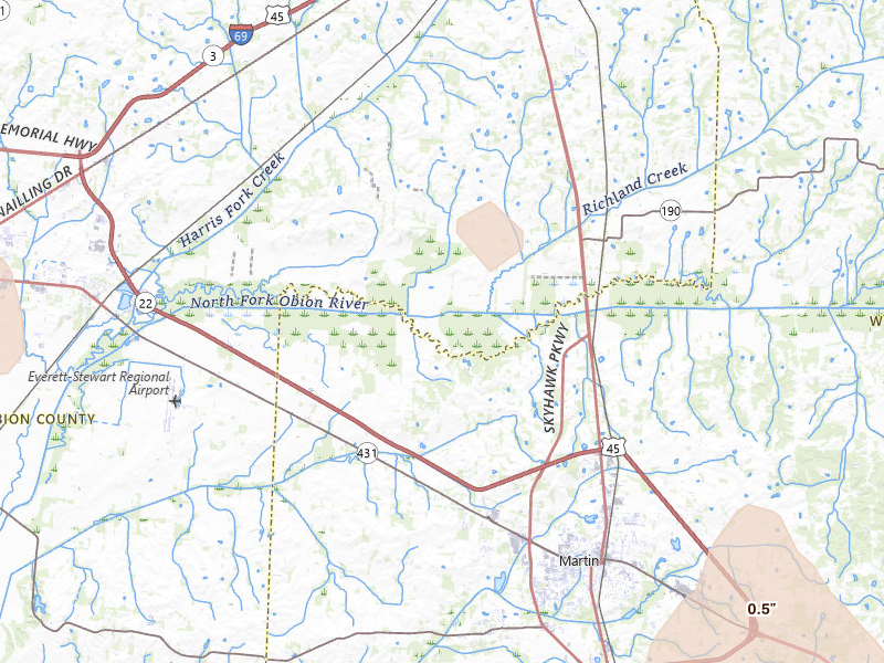 Radar-estimated hail-size map of the storm over South Fulton, TN on May 31, 2026