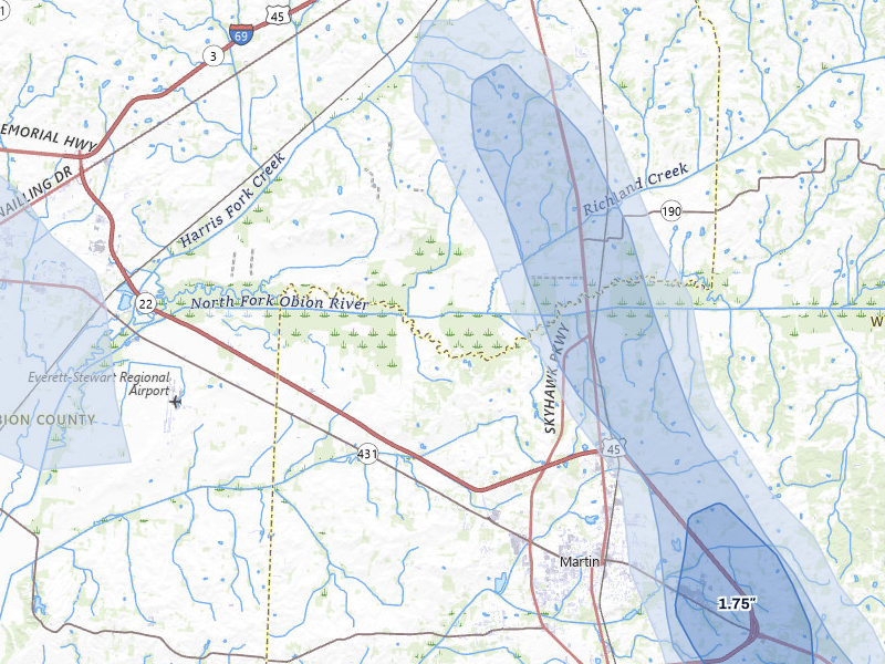 NEXRAD radar-signature map of the hail storm over South Fulton, TN on May 31, 2026