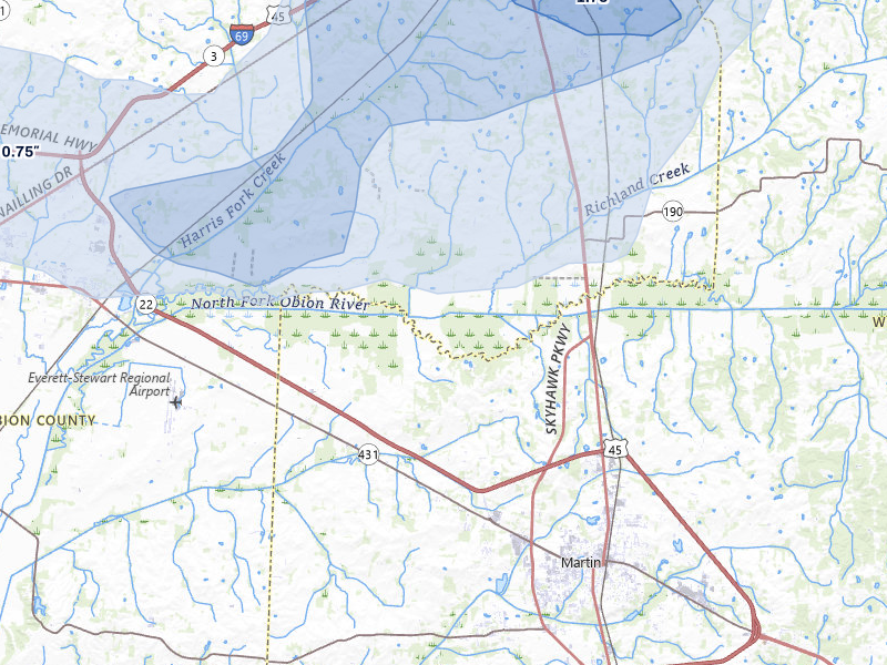 NEXRAD radar-signature map of the hail storm over South Fulton, TN on Jul 9, 2026