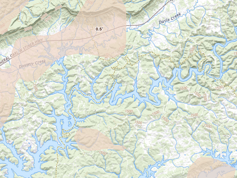 Radar-estimated hail-size map of the storm over Speedwell, TN on Jul 3, 2026