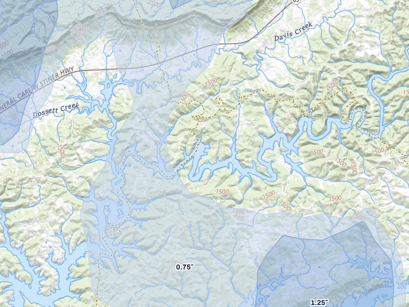 NEXRAD radar-signature map of the hail storm over Speedwell, TN on Jul 3, 2026
