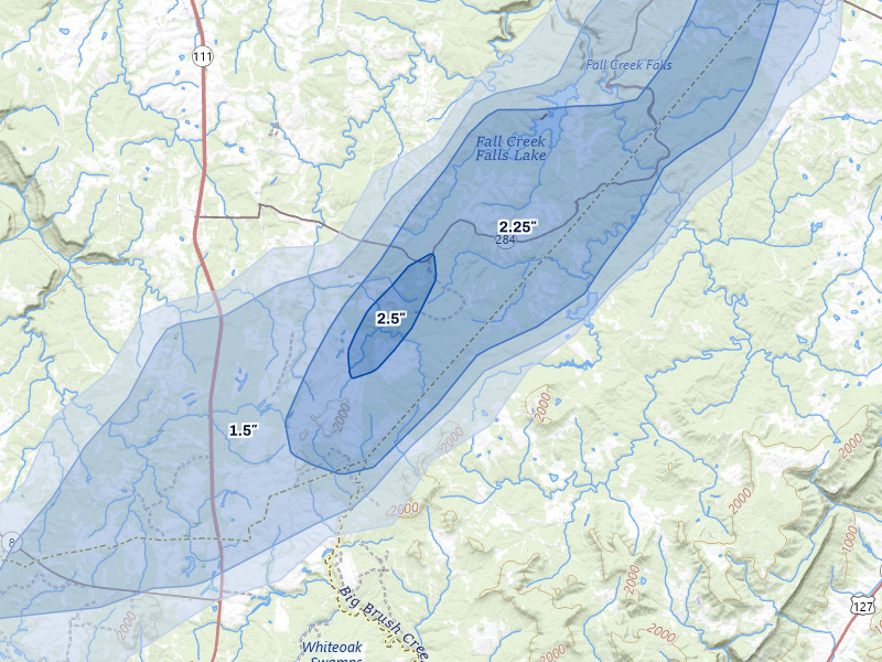NEXRAD radar-signature map of the hail storm over Spencer, TN on Jul 3, 2026