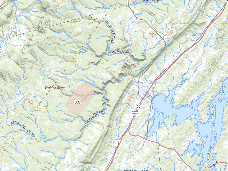 Radar-estimated hail-size map of the storm over Spring City, TN