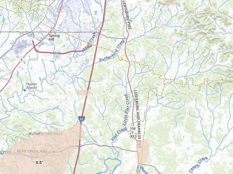 Radar-estimated hail-size map of the storm over Spring Hill, TN on Mar 15, 2026