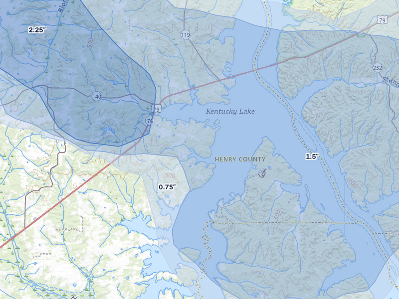 NEXRAD radar-signature map of the hail over Springville, TN