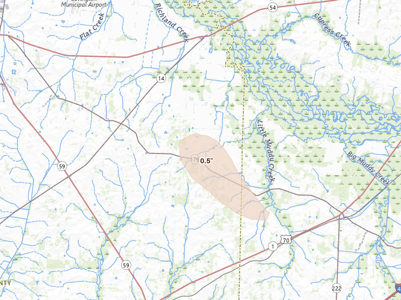 Radar-estimated hail-size map of the storm over Stanton, TN on Aug 22, 2026