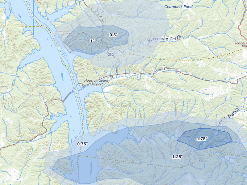 NEXRAD radar-signature map of the hail over Stewart, TN