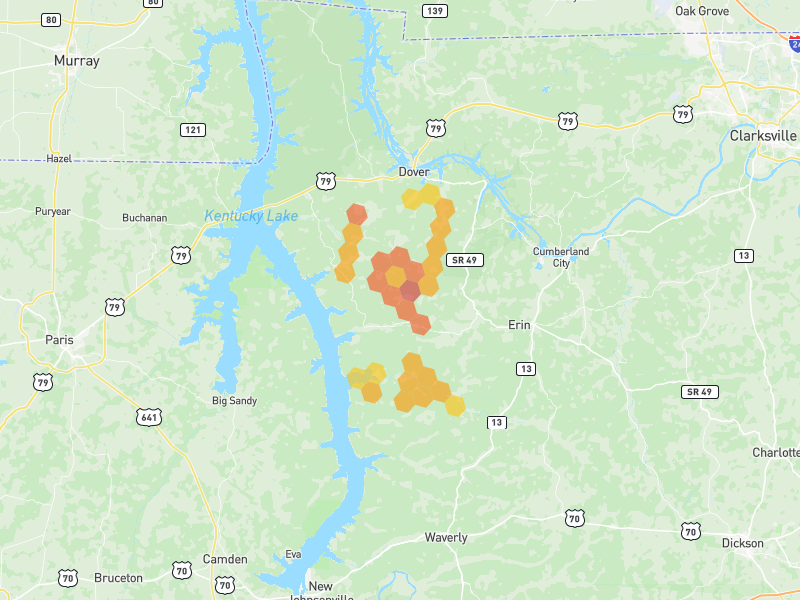 Hail map of Stewart, TN on Jul 2, 2026, hail up to 2"