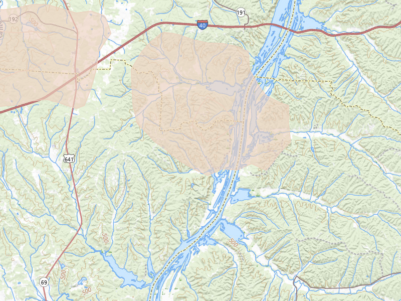 Radar-estimated hail-size map of the storm over Sugar Tree, TN on Aug 19, 2026