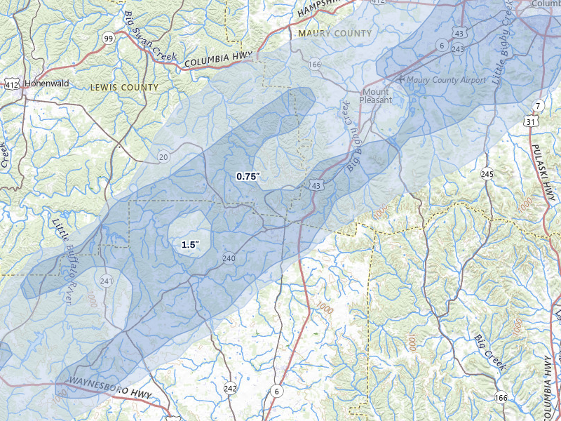 NEXRAD radar-signature map of the hail over Summertown, TN